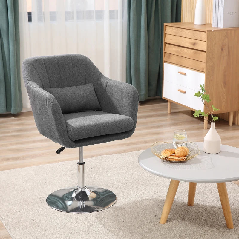 Contemporary Swivel Linen Accent Chair with Adjustable Height and Lumbar Support for Living Room and Office, Dark Grey