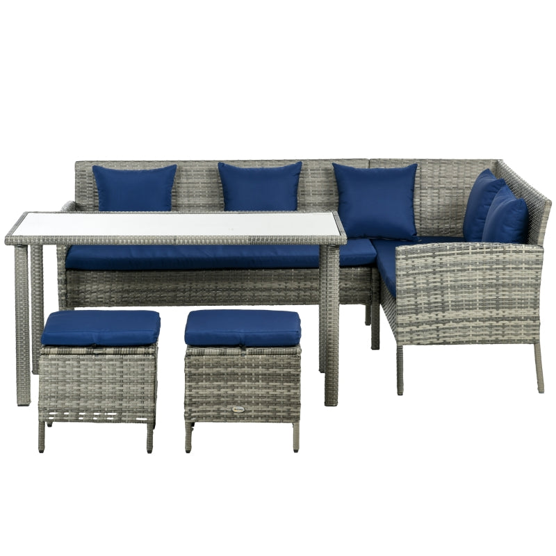 5-Piece Dark Blue Rattan Garden Furniture Set with Dining Table and Cushions - Outdoor Patio Seating