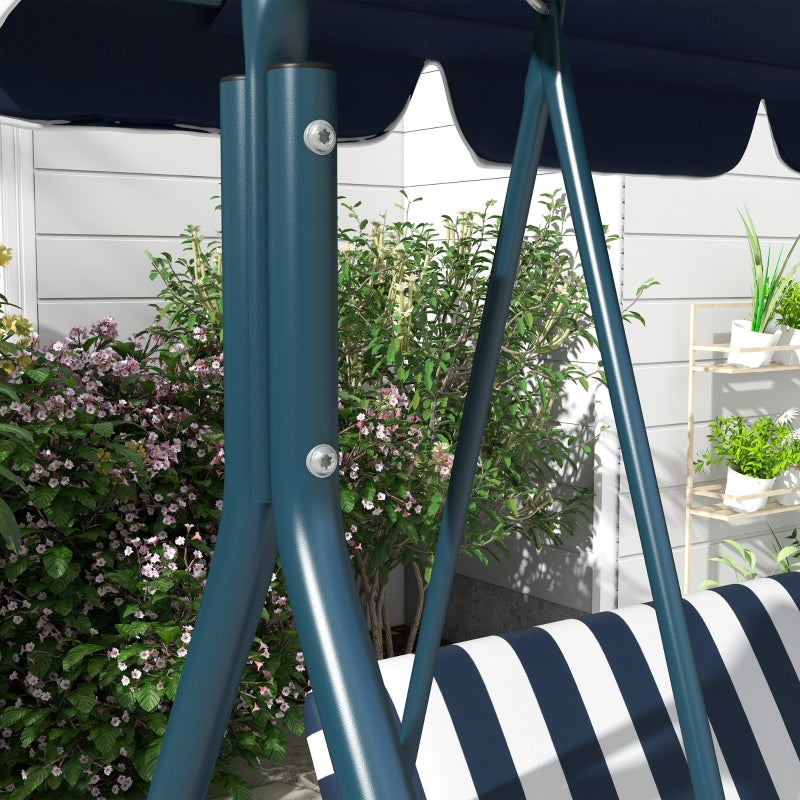 Blue 3-Seater Garden Swing Chair with Adjustable Canopy