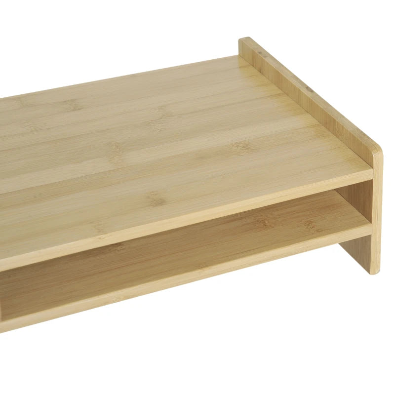 Bamboo Monitor Riser Stand with Drawer - Laptop PC Plinth Organizer for Desktop & TV - Stylish & Functional