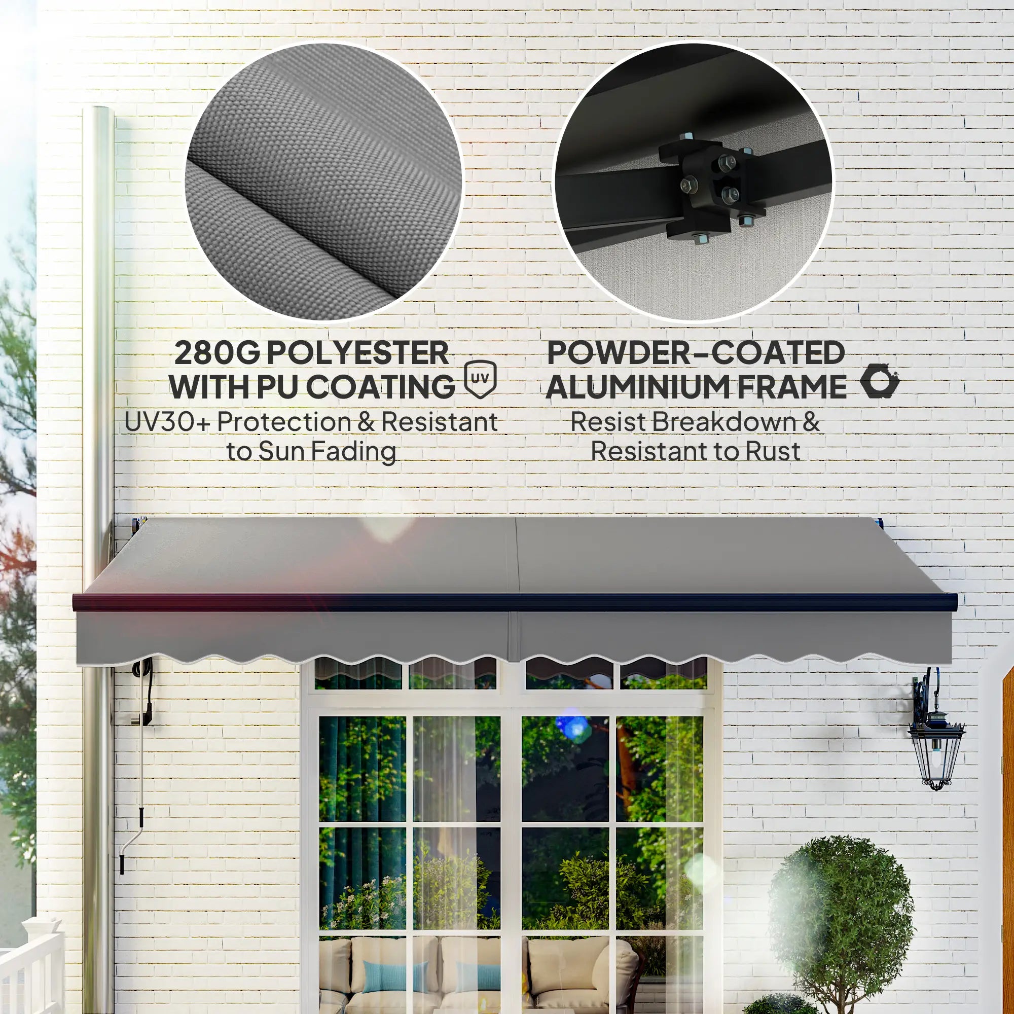 Dark Grey 3.5m x 3m Electric Awning with Remote Controller, Aluminium Frame- UV30+ Sun Shade Canopy