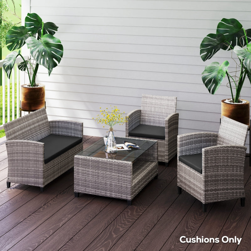 Black Outdoor Seat Cushion Pads for Rattan Furniture - 3 Piece Set, 45x45 cm