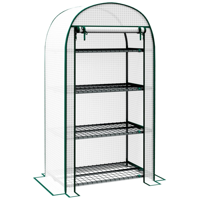 Portable White Mini Greenhouse with Storage Shelf