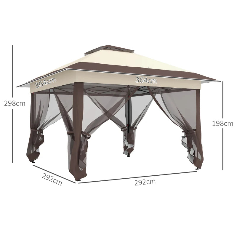 3.6m x 3.6m Khaki Pop Up Gazebo with Netting - Height Adjustable Instant Canopy Party Tent