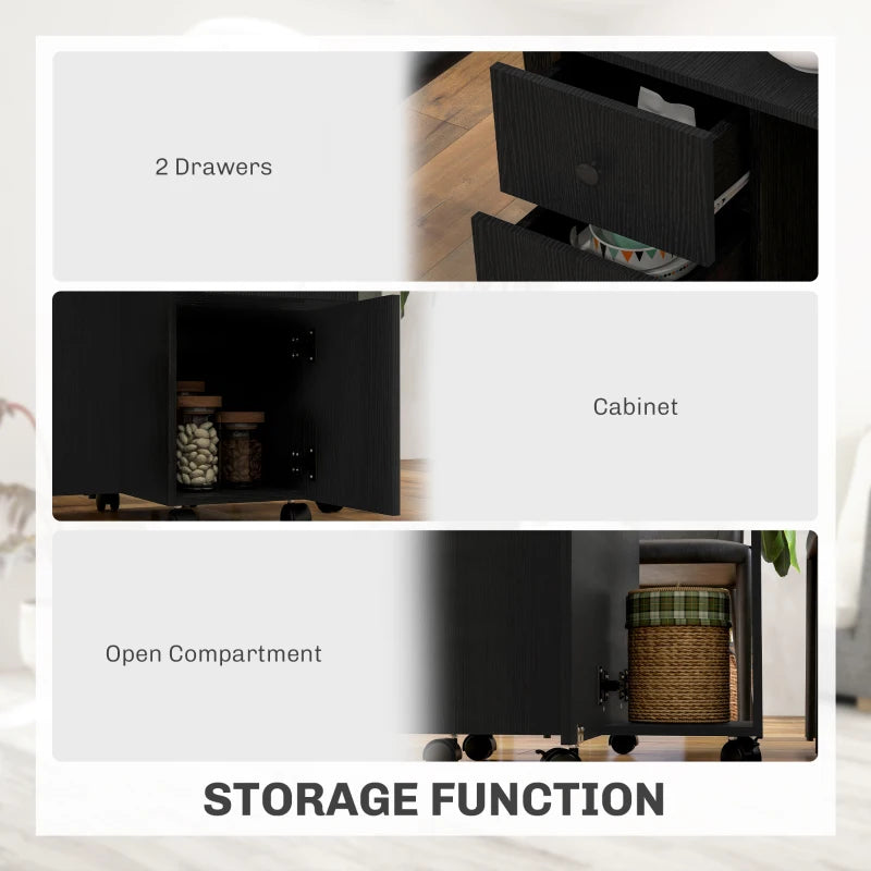 Multi-Storage Six-Person Drop Leaf Dining Table in Distressed Black Finish