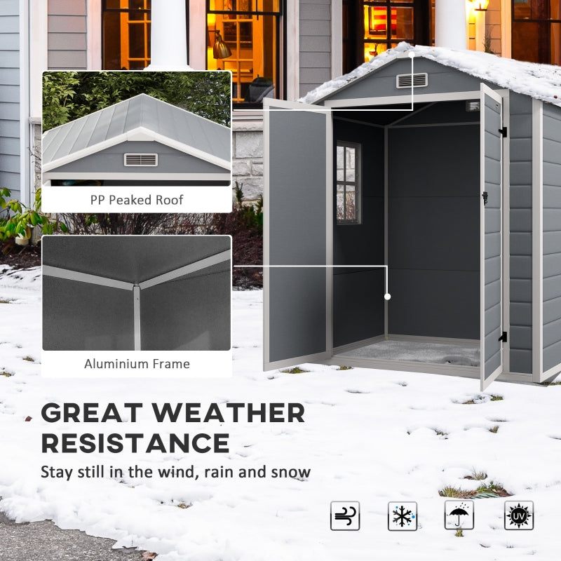 6ft x 4.5ft Grey Metal Shed - Lockable Garden Shed with Double Doors, Window, Vent and Plastic Roof
