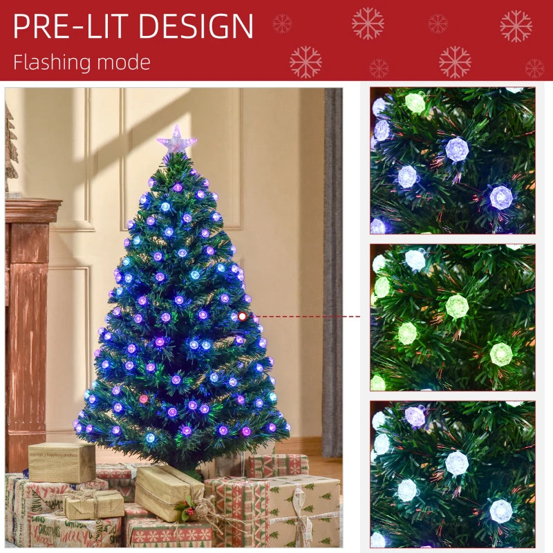 4FT Pre-Lit Artificial Christmas Tree with Fiber Optic Lights - Festive Green Holiday Decoration for Home & Xmas Cheer