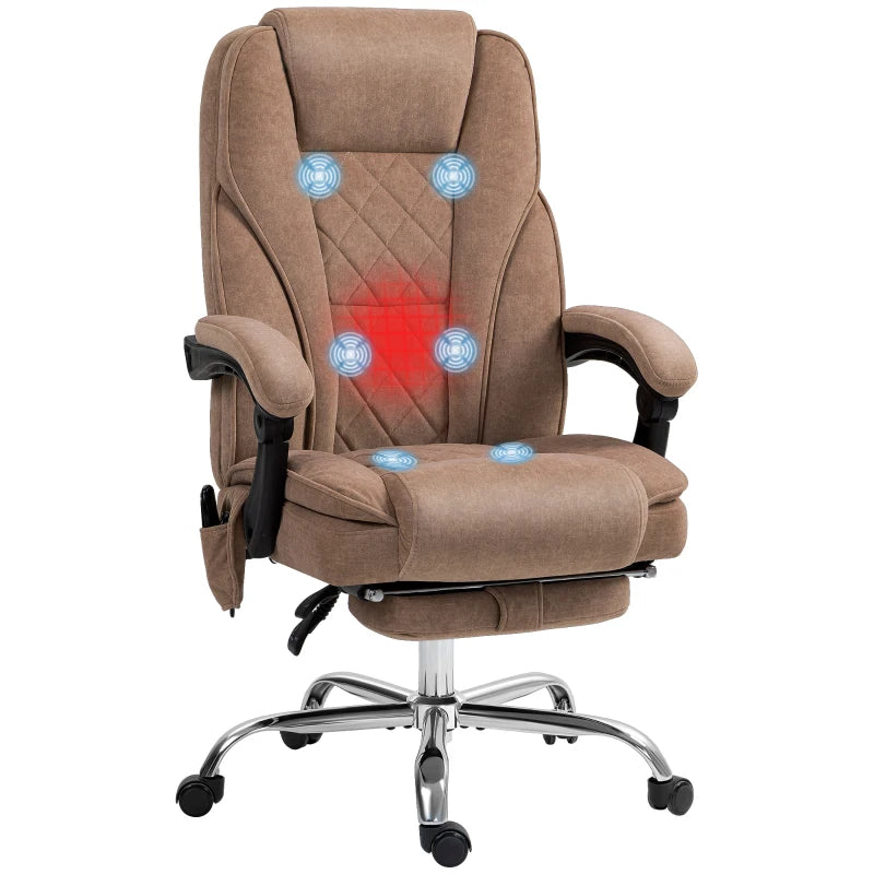Vinsetto Heated Reclining Massage Office Chair with Adjustable Height & Footrest - Brown Ergonomic Computer Chair