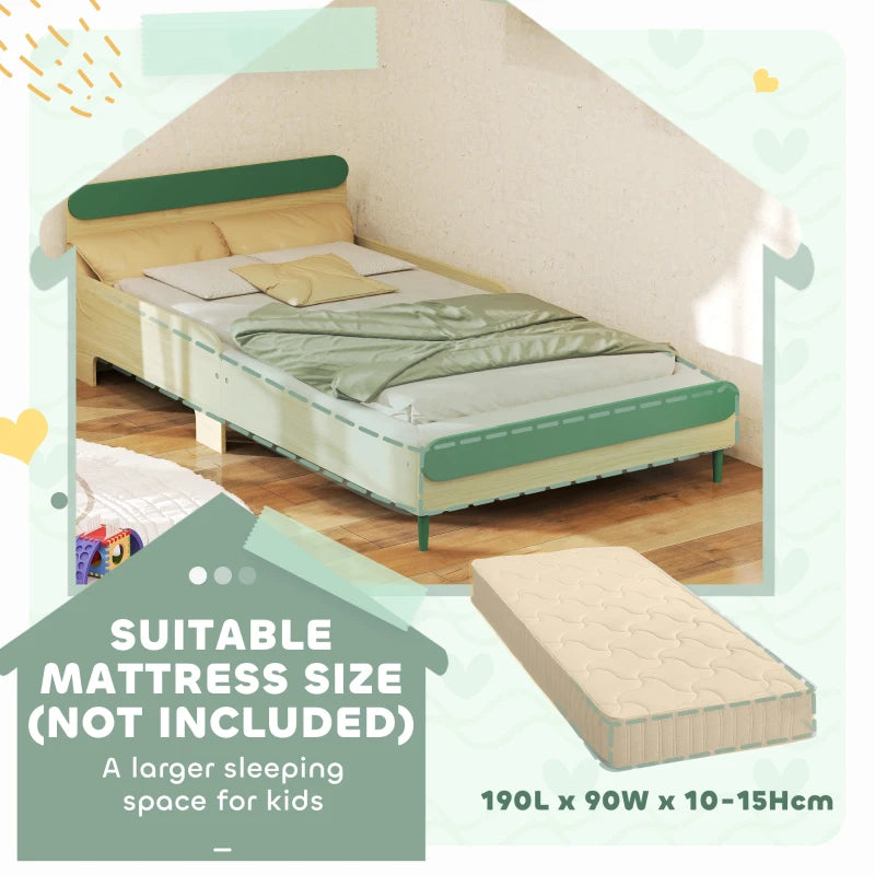Green Toddler Bed with Safety Rail for Ages 3-10, 195x103x60.5cm - Safe & Stylish Kids' Sleep Solution