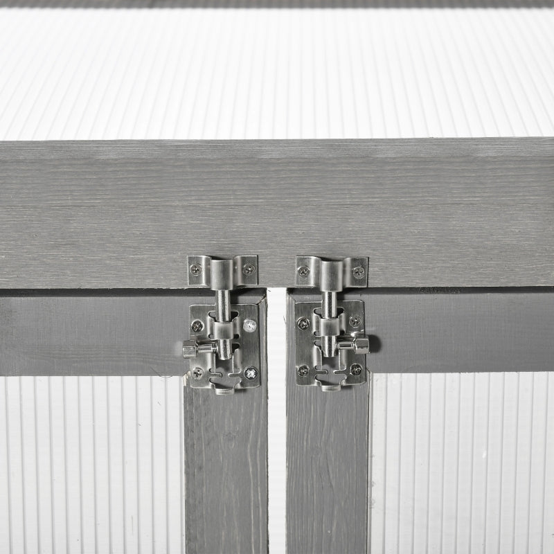 Dark Grey 3-Tier Wooden Greenhouse with Double Doors and Storage Shelf