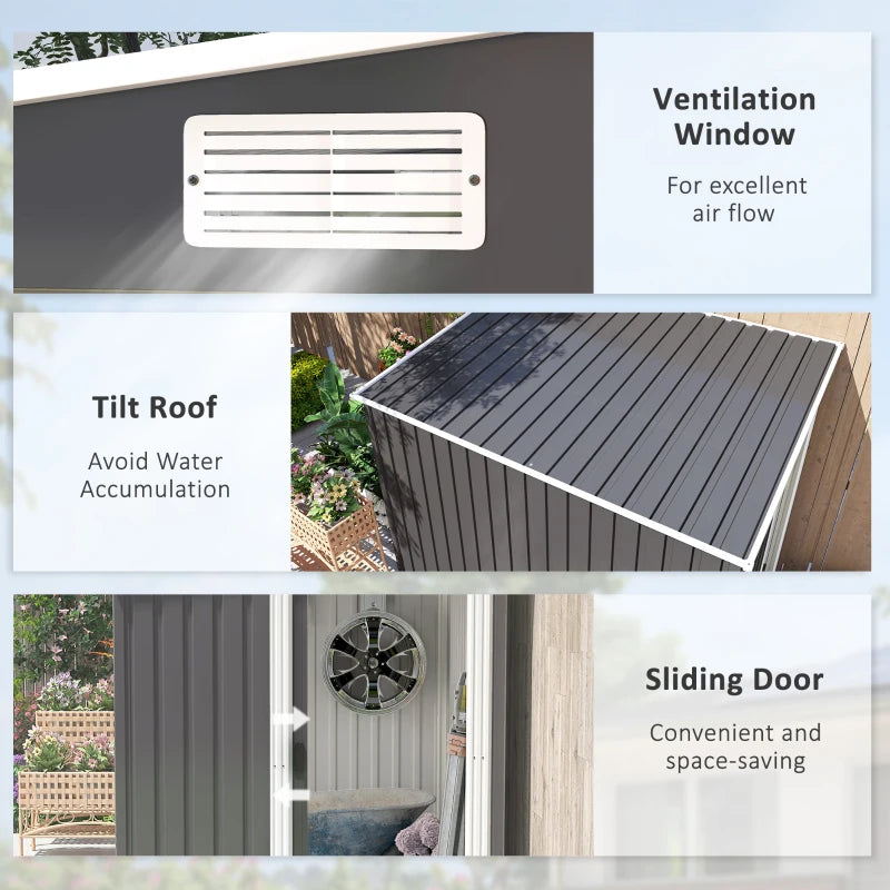 7ft x 5ft Galvanised Metal Shed with Sliding Door - Durable Dark Grey Outdoor Storage Solution