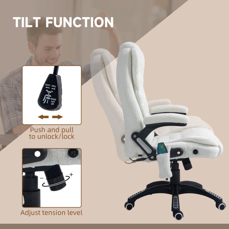 Vinsetto Boucle Six-Point Massage Office Chair - Ergonomic White Design for Ultimate Comfort and Relaxation