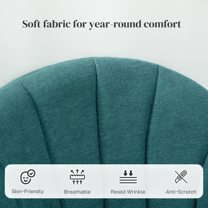 Modern Green Dining Chairs Set of 2 - Upholstered Kitchen Chairs with Metal Legs, Shell Backrest & Padded Seat for Home