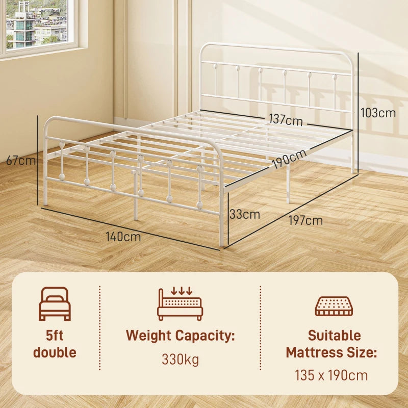 Double Minimalistic Metal Bed Frame in White - Stylish, Durable, Modern Design for Bedroom - Easy Assembly & Space-Saving