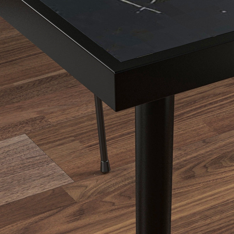Black Square Outdoor Dining Table for 4 with Marble Glass Top