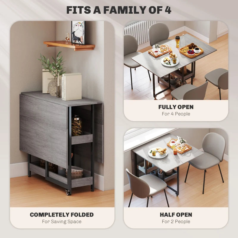 4-Person Drop Leaf Table - Stylish Grey Wood-Effect Dining Table for Small Spaces - Versatile and Space-Saving Design