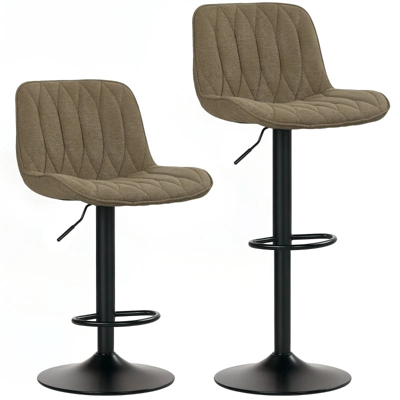 Set of 2 Stylish Brown Linen-Look Bar Stools - Modern Design for Kitchen & Dining - Comfortable Seating