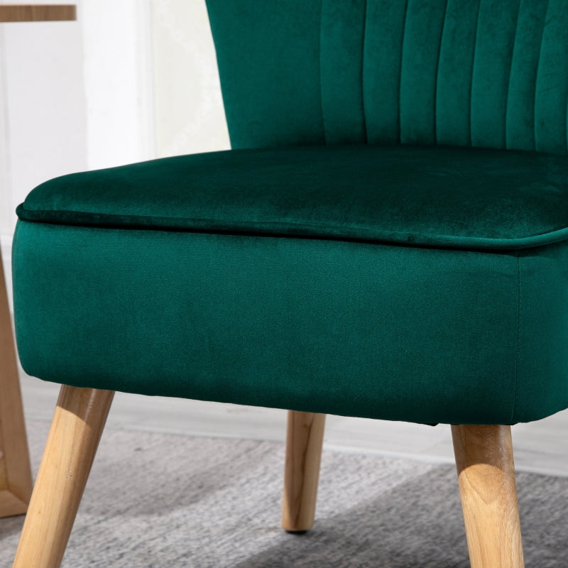 Velvet Accent Chairs with Curved Back and Wooden Legs - Set of 2 in Green for Home Decor