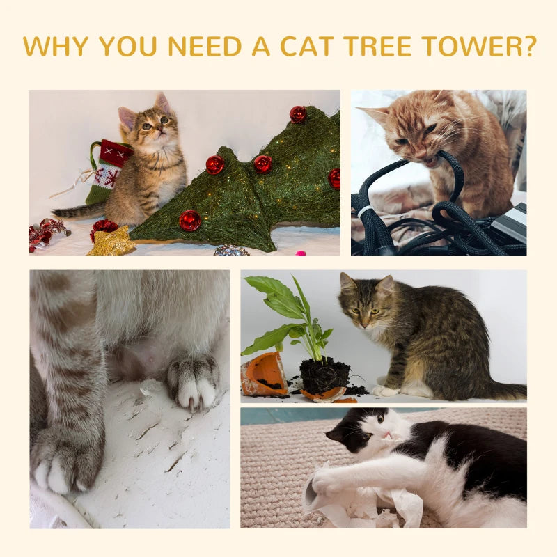 Adjustable 5-Tier Cat Tree 230-260cm - Floor to Ceiling Cat Tower with Scratching Post, Hammock & Perches for Indoor Kittens - Grey