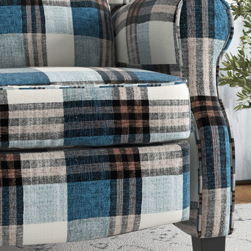 Wingback Reclining Chair with Footrest and Armrests for Living Room or Bedroom, Blue Fabric, Wooden Legs