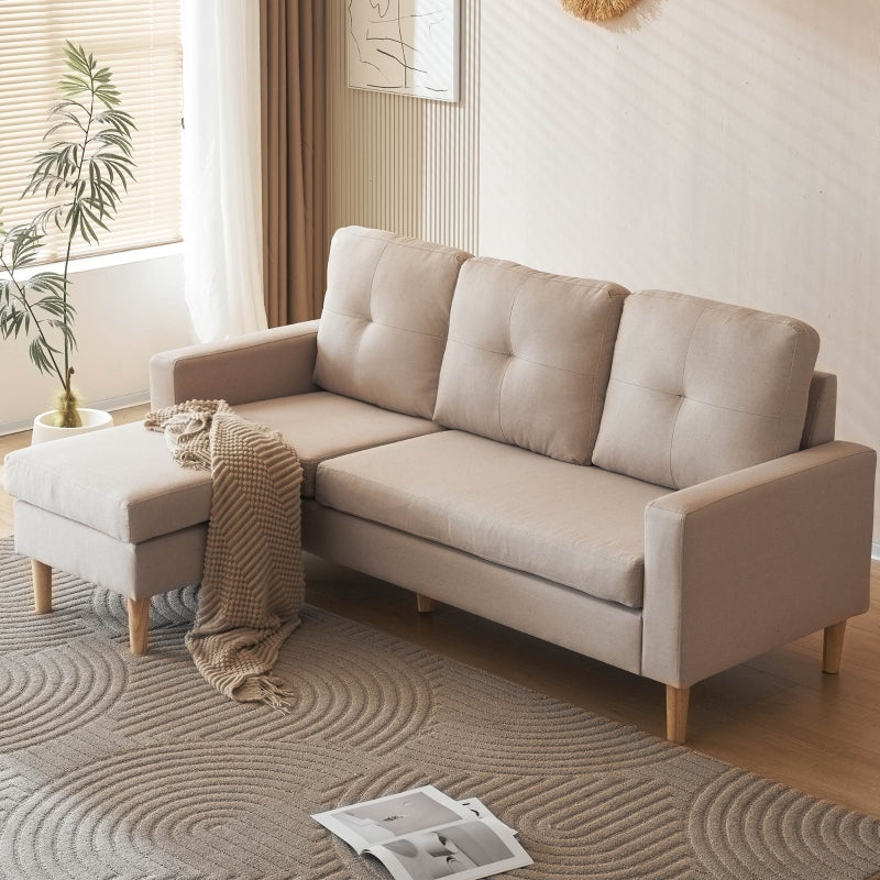6.5ft 3-Seater Sofa Bed with Removable Footrest, Solid Wood Frame, Beige, 190x76x84 cm