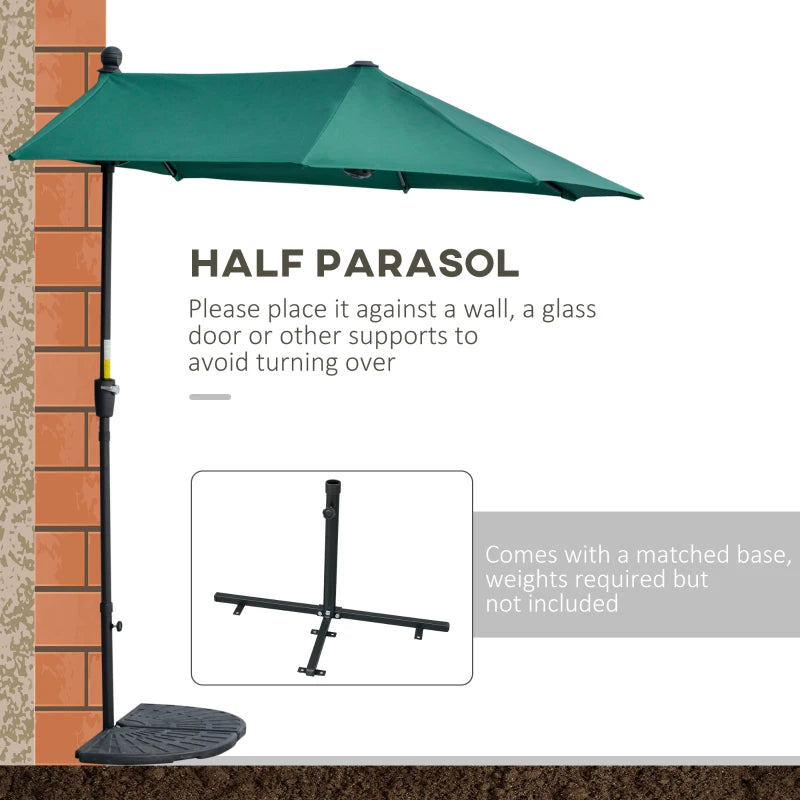 2m Dark Green Half Market Umbrella with Crank Handle and Base