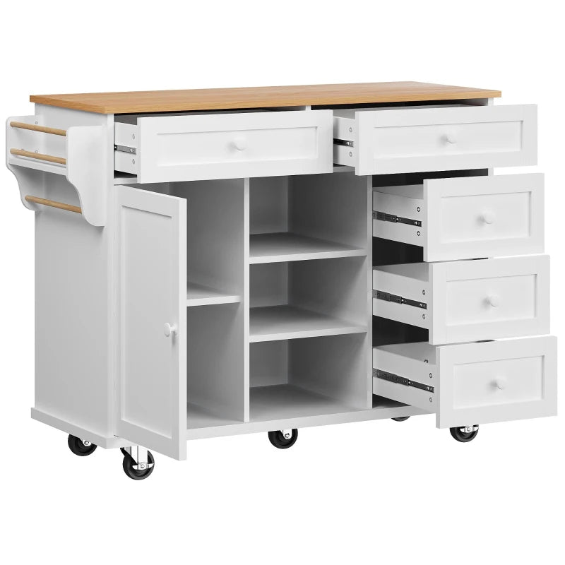 Versatile Dining Trolley with Drawer - Mobile & Fixed Food Cart for Kitchen Storage, 134L x 46W x 92H cm, White