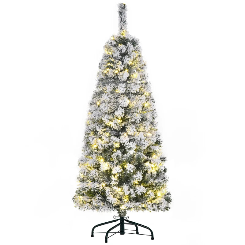 4FT Prelit Snow Flocked Christmas Tree with Warm White LED Lights - Festive Green & White Holiday Home Decoration