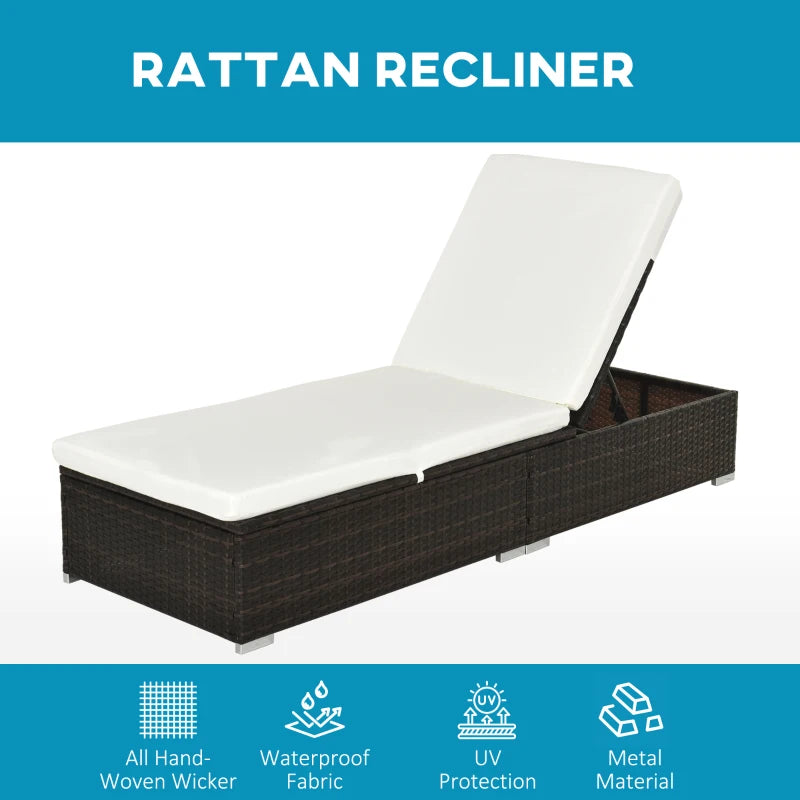 Brown Rattan Sun Lounger Set with Cushions - Outdoor Garden Furniture
