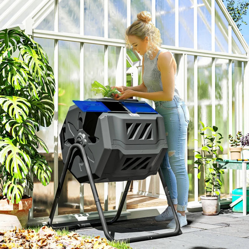 Blue Dual Chamber 160L Rotating Compost Bin for Garden