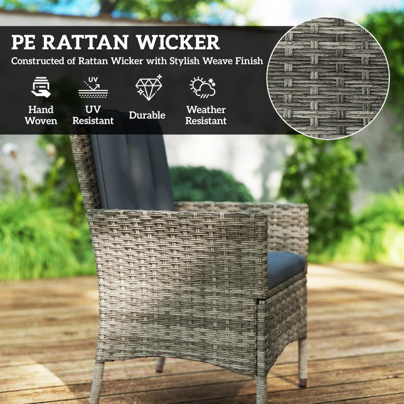 Light Grey Seven-Piece Rattan Dining Set with Round Glass Top Table for Outdoor Patio
