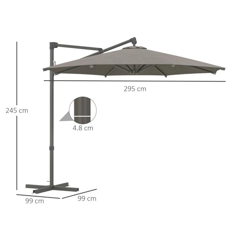 Dark Grey 3m Overhanging Parasol with 360° Rotating Movement