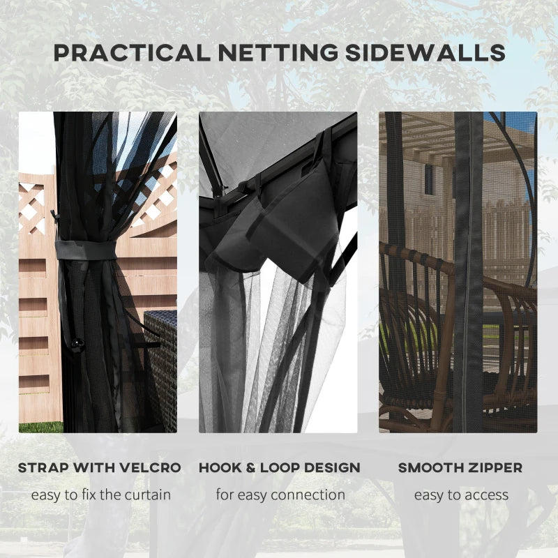 3m x 3m Dark Grey Garden Gazebo - Patio Party Tent Shelter with Double Tier Canopy and Metal Frame