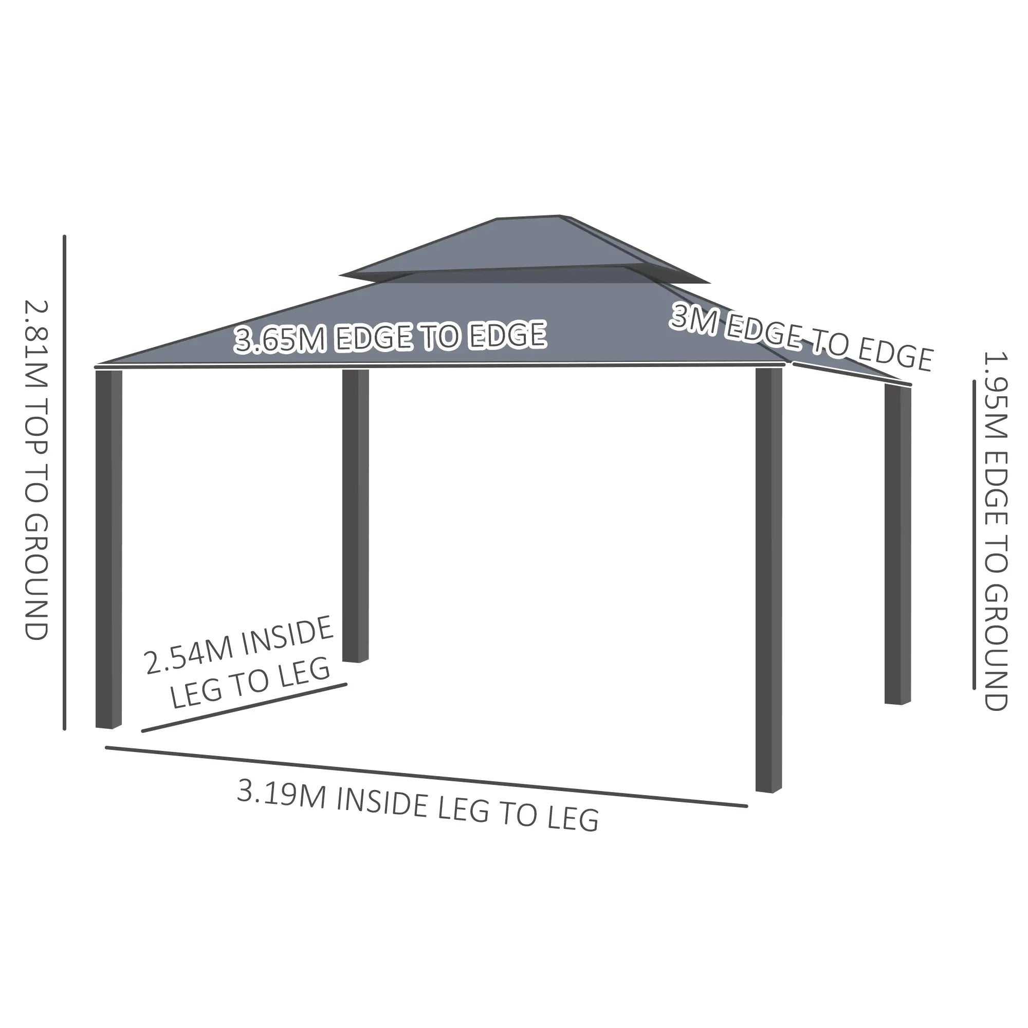 Dark Grey 3.65m x 3m Aluminium Hardtop Gazebo With Accessories