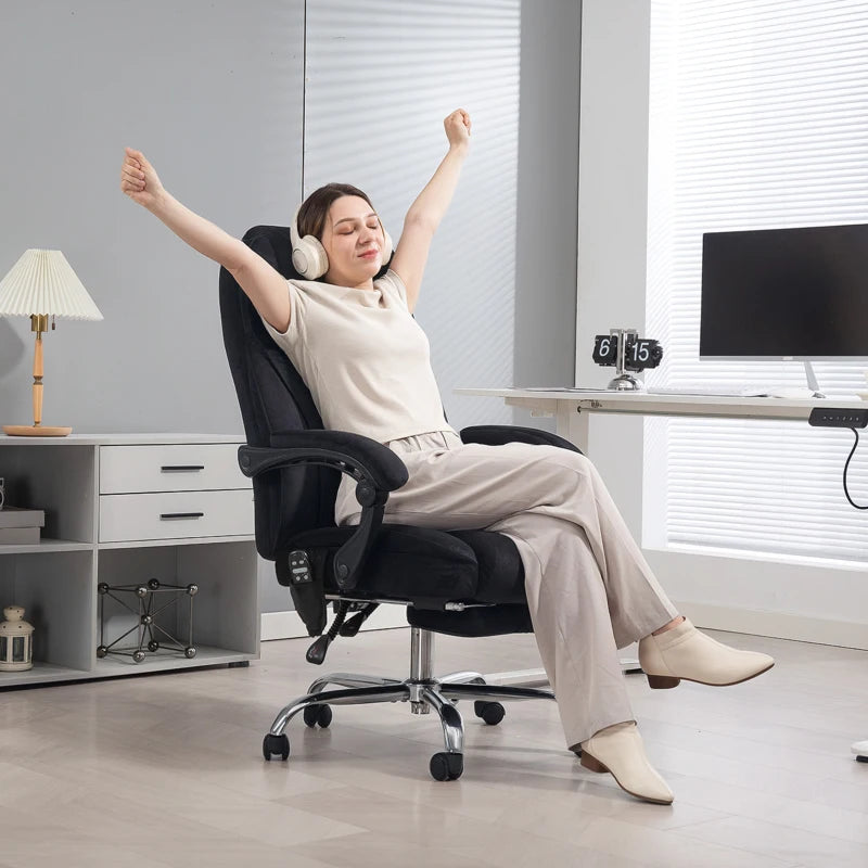 Vinsetto Heated Reclining Massage Office Chair with Adjustable Height & Footrest - Ergonomic Black Computer Chair
