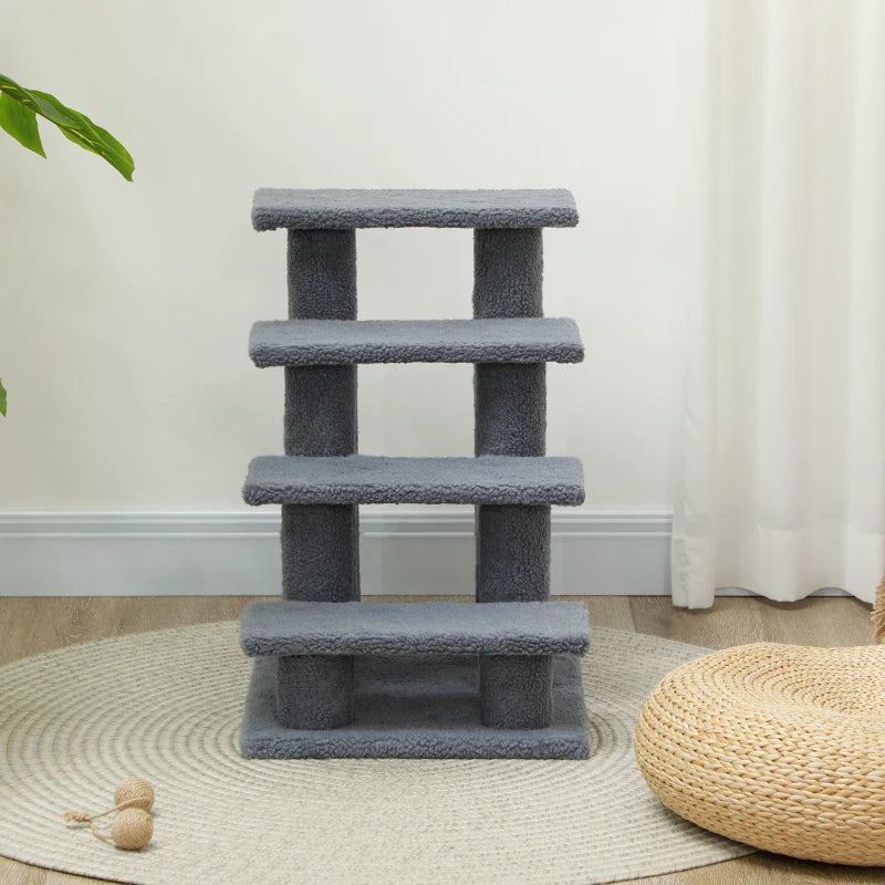 4-Step Dog Stairs for Bed & Sofa - Pet Climb Ladder, Grey, 63x43x60 cm - Ideal for Dogs & Cats