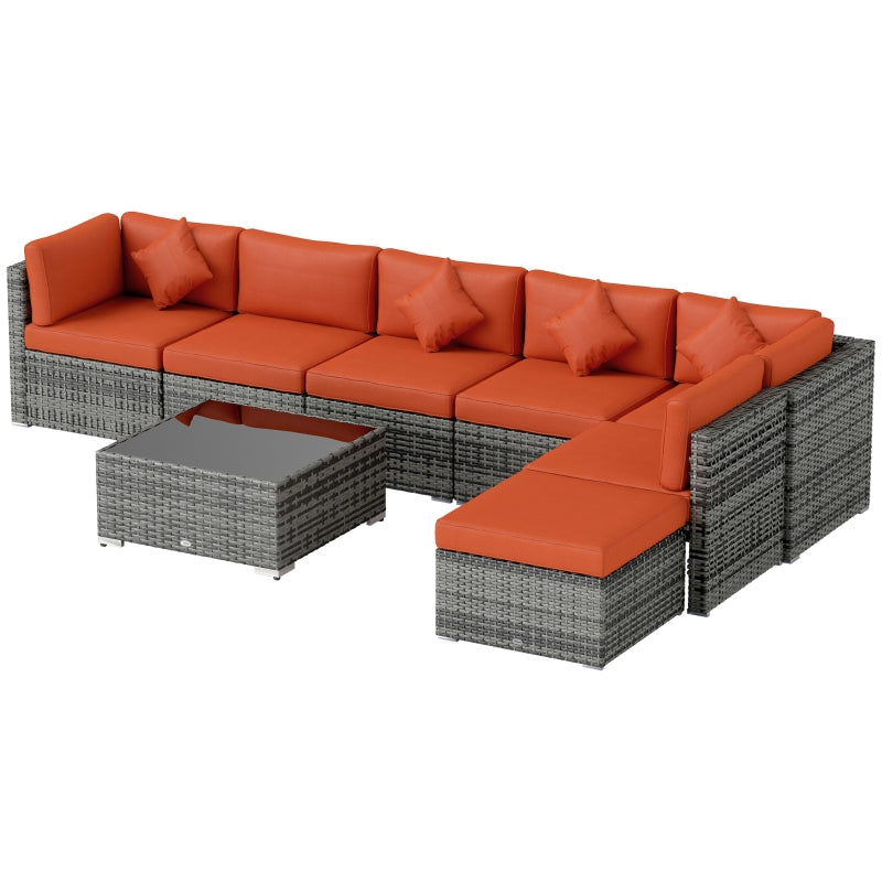 8-Piece Orange and Grey Rattan Sofa Set - Outdoor Patio Furniture