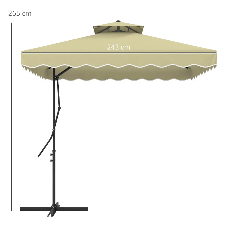 Beige 2.5m Square Double Top Cantilever Garden Parasol with Ruffles