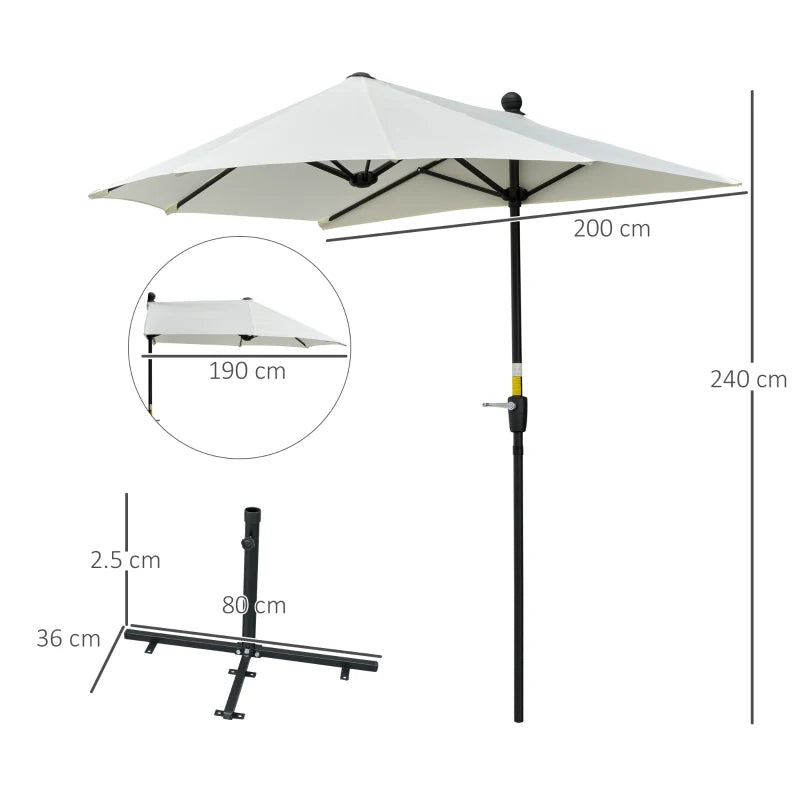 2m Half Market Umbrella with Crank Handle, Cream White