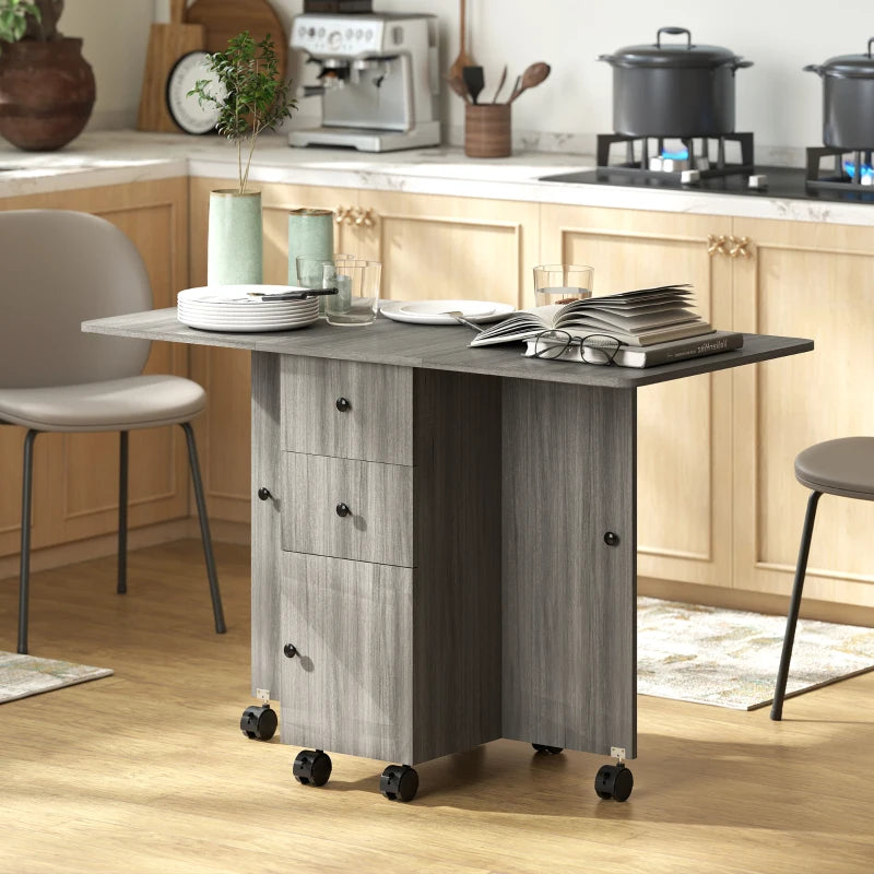 Multi-Storage Grey Drop Leaf Dining Table for Six - Space-Saving, Stylish, Perfect for Modern Homes
