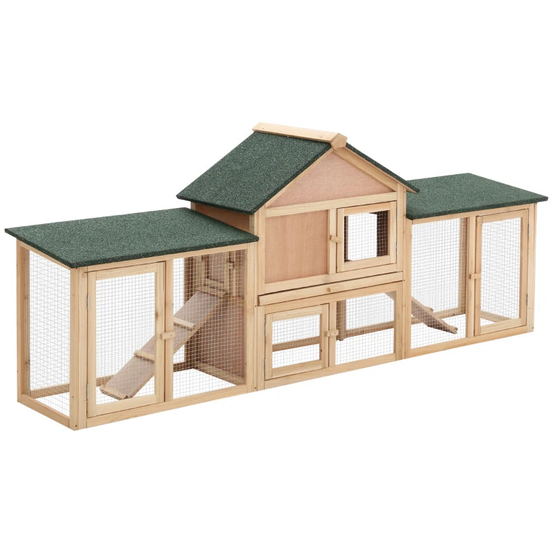 Large Outdoor Wooden Rabbit Hutch with Run - 2 Storey Guinea Pig House, 210 x 45.5 x 84.5 cm