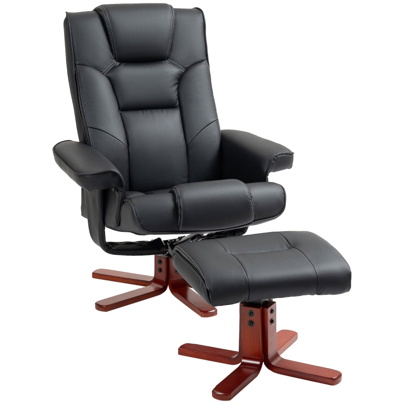 Black Faux Leather Manual Recliner and Footstool Set for Ultimate Comfort and Relaxation