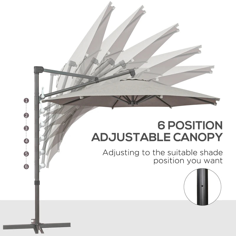 3m Overhanging Parasol with 360° Rotating Movement - Light Grey