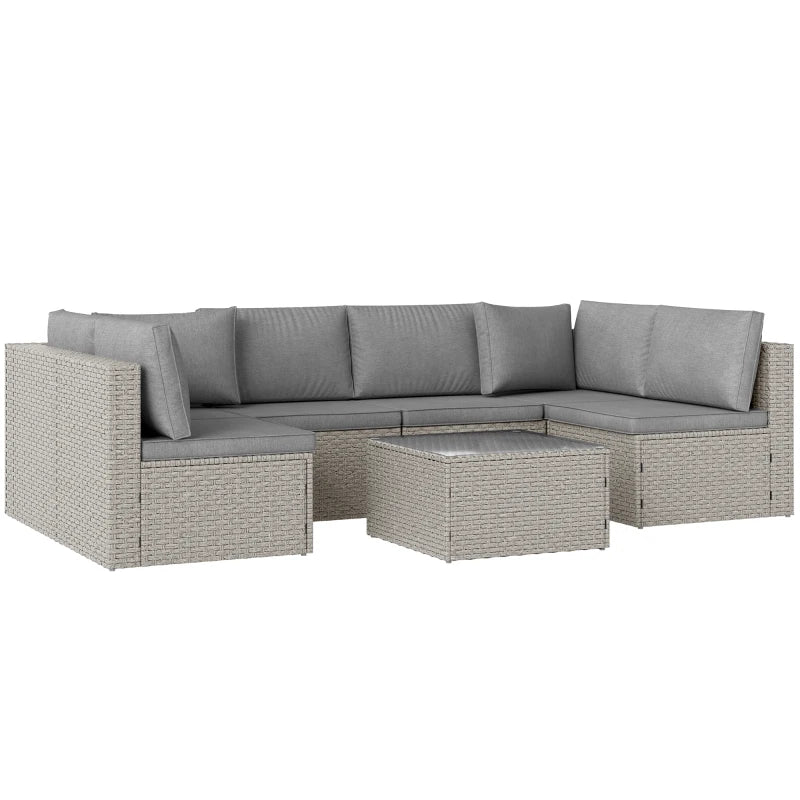 Grey Seven-Piece Modular Rattan Furniture Set for Outdoor Patio and Garden