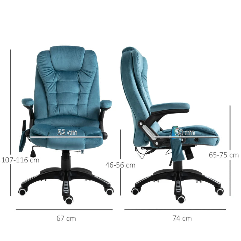 Vinsetto Heated Massage Recliner Chair - 6 Massage Points, Velvet Fabric, 360° Swivel, Blue - Perfect for Office & Relaxation