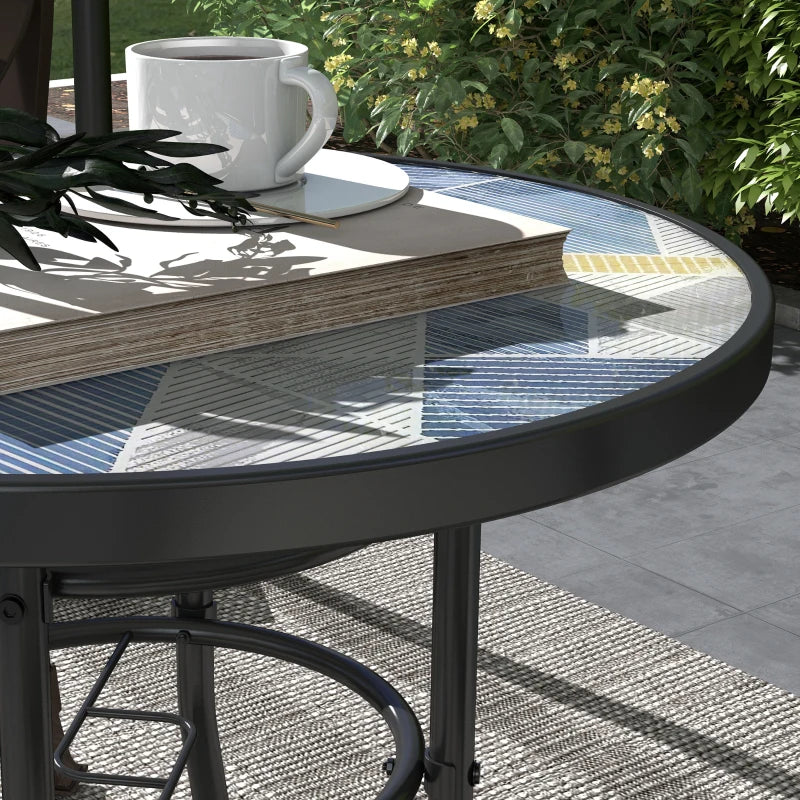 Multicolour Round Garden Table with Glass Printed Top