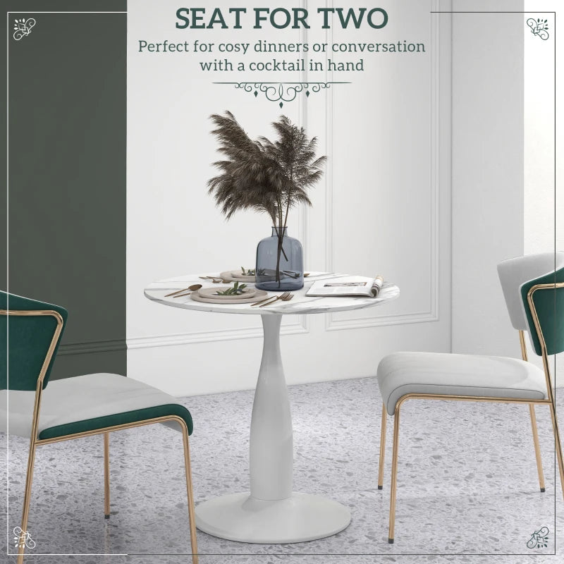 Elegant Small 2-Person Dining Table with Steel Base & Non-Slip Foot Pad - Modern White & Grey Design