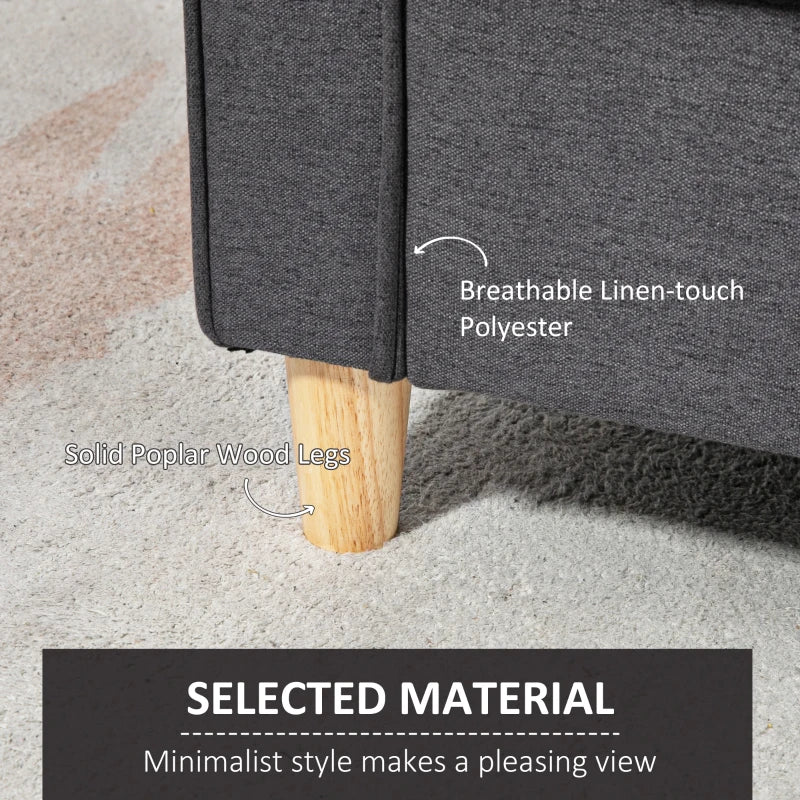 Modern Compact Loveseat Sofa for Living Room with Wooden Legs and Armrests in Dark Grey