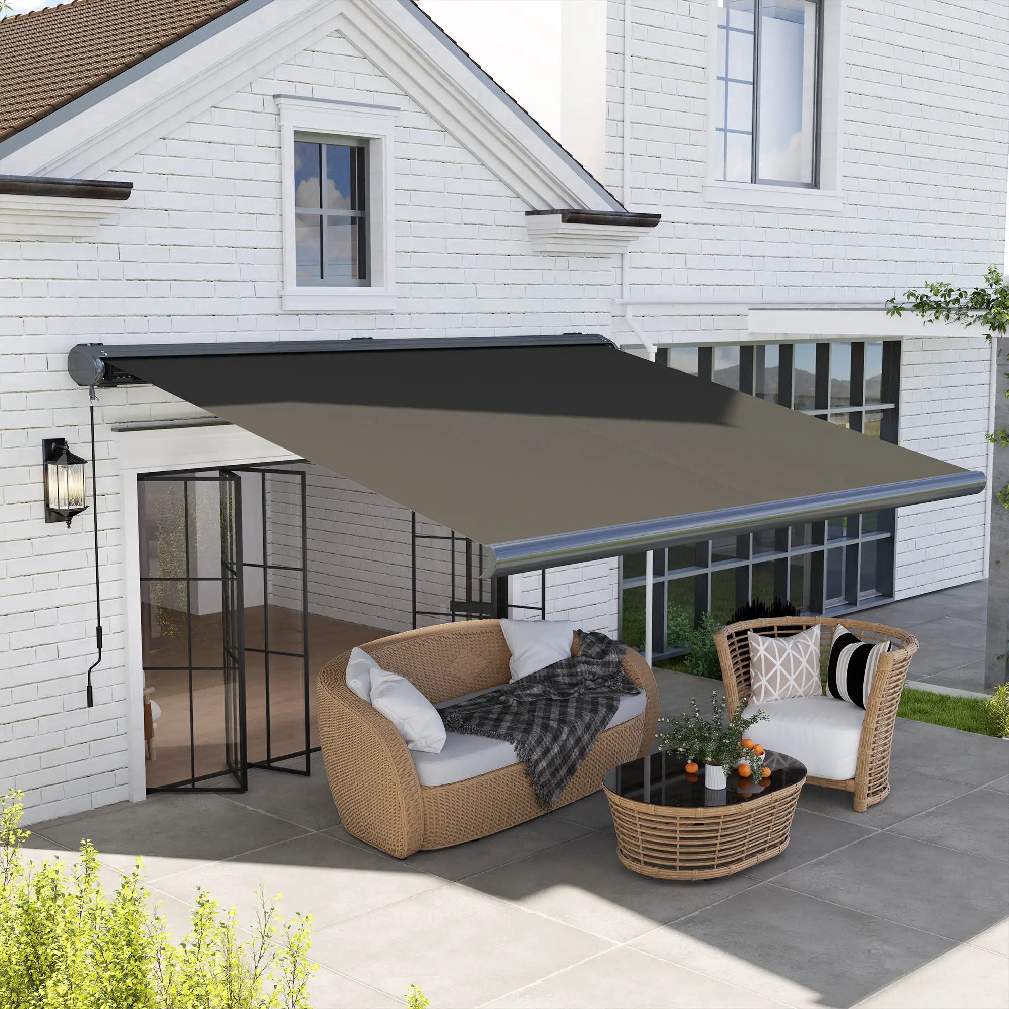 4m x 3m Retractable Electric Awning With Remote and Dark Grey Aluminium Frame UPF50+