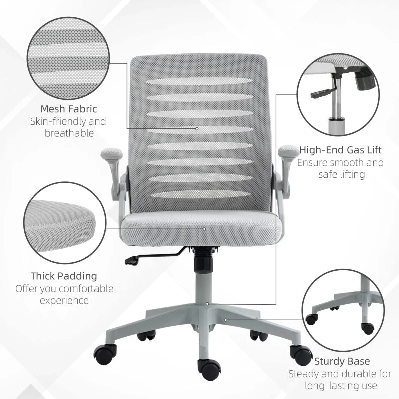 Vinsetto Adjustable Height Work Chair 44-53.5cm, Ergonomic Mesh Back Office Chair, Grey - Perfect for Home & Office